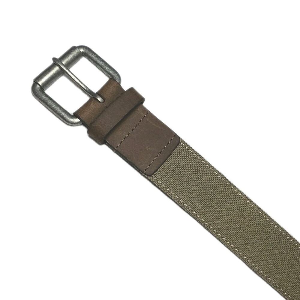 NWT Lucky Brand Men's Woven Canvas Leather Silver Buckle Belt Olive BKM00001